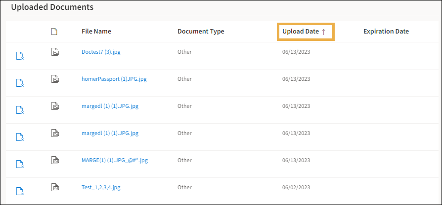 Uploaded documents with a list of documents in chronological date order.